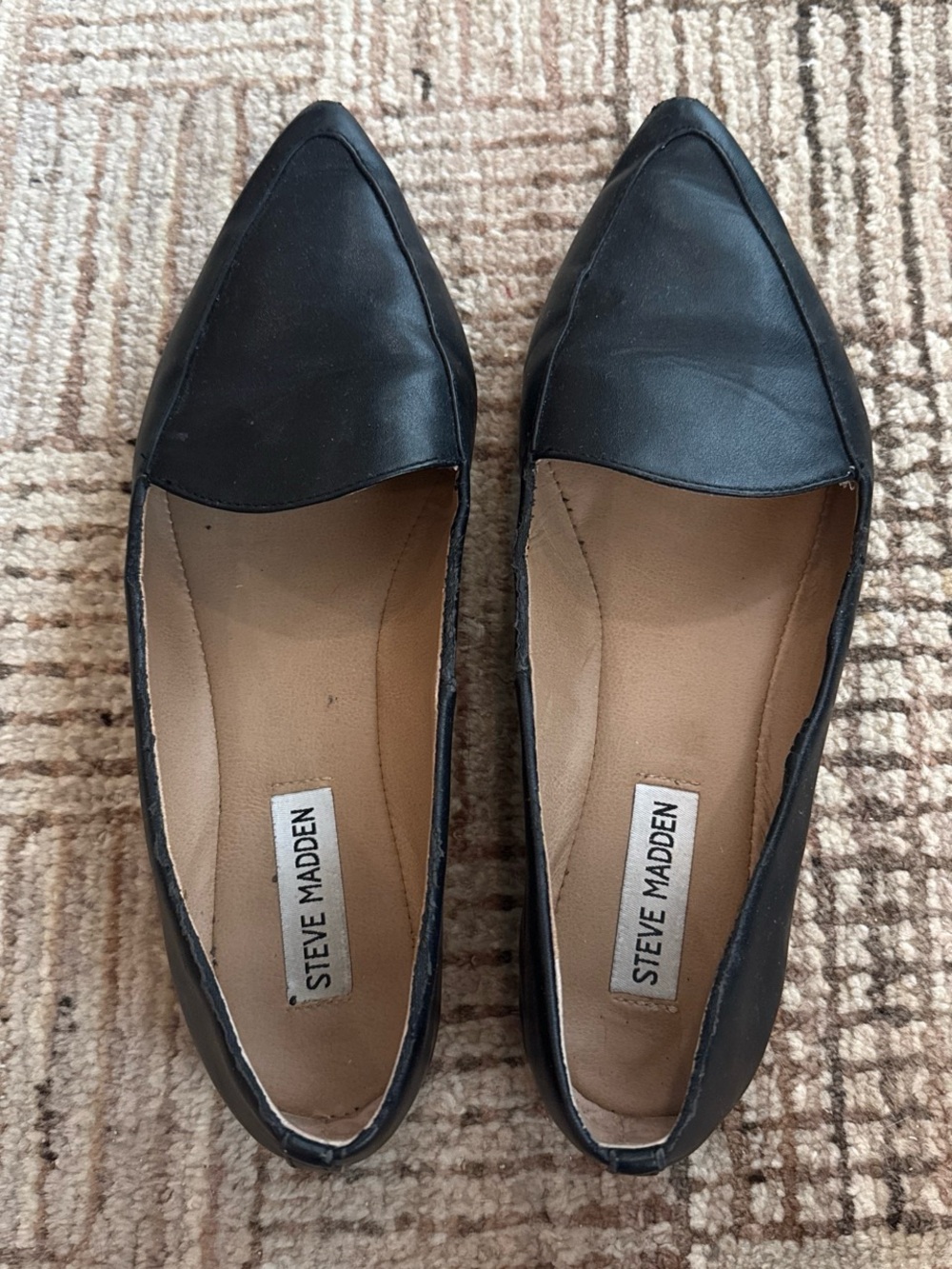 Steve Madden Black Pointed-Toe Slip-On Flats